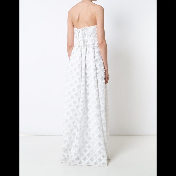 🍃🌹Zac Posen 'Lila' White Frayed Crosshatch  Gown - Picture 2 of 5